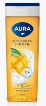 AURA Крем-гель для душа манго+папайя Family 390 мл