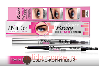 Alvin D`or Механический Карандаш для бровей Intense Brow Duo Pencil + Brush тон 01 Light Brown 0,18г Р-9