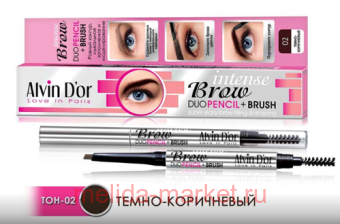 Alvin D`or Механический Карандаш для бровей Intense Brow Duo Pencil + Brush тон 02 Dark Brown 0,18г Р-9