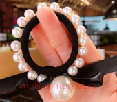 Резинка для волос серебристым и золотистым жемчугом