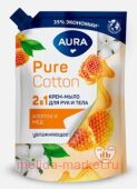 AURA Крем-Мыло 2в1 для рук и тела Хлопок и мёд Pure Cotton дой-пак 450 мл